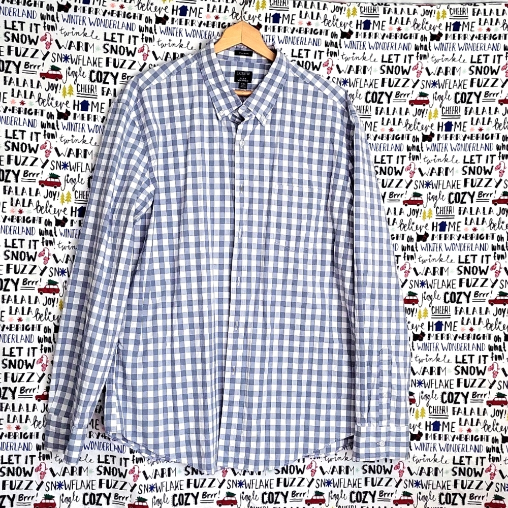 J. Crew Men's Classic Flex Washed Gingham Long Sleeve Button Down Shirt XXL Gray